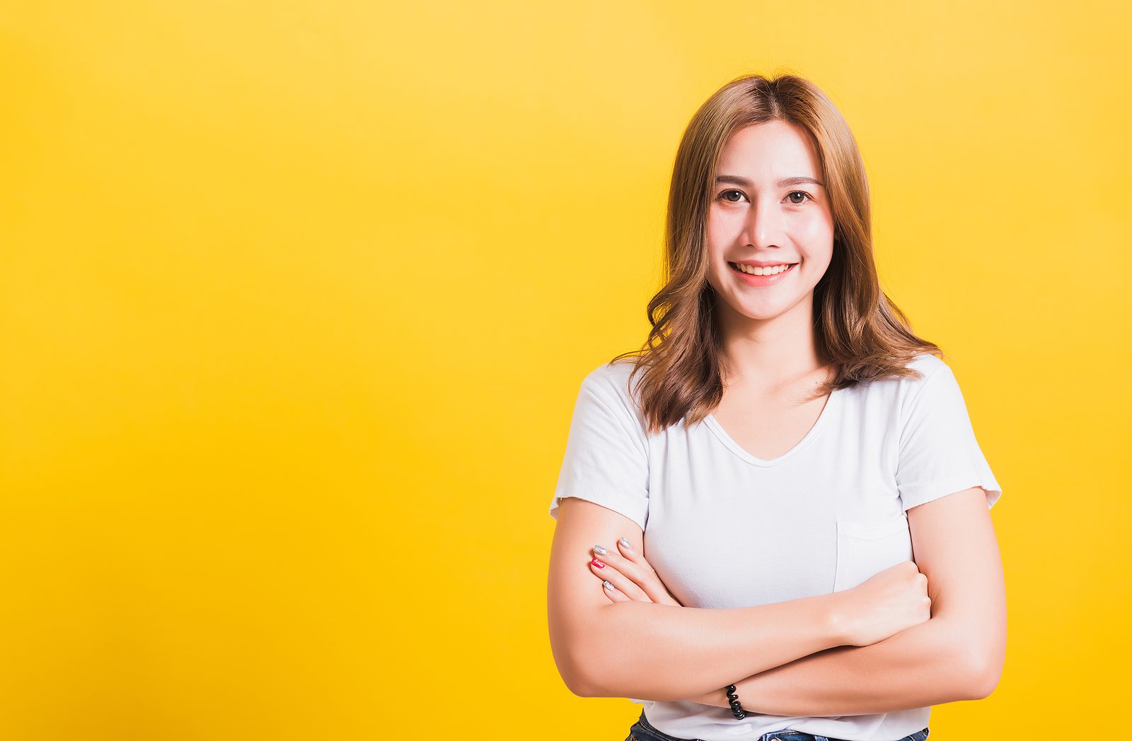 Asian Thai Happy Portrait Beautiful Cute Young Woman Standing We