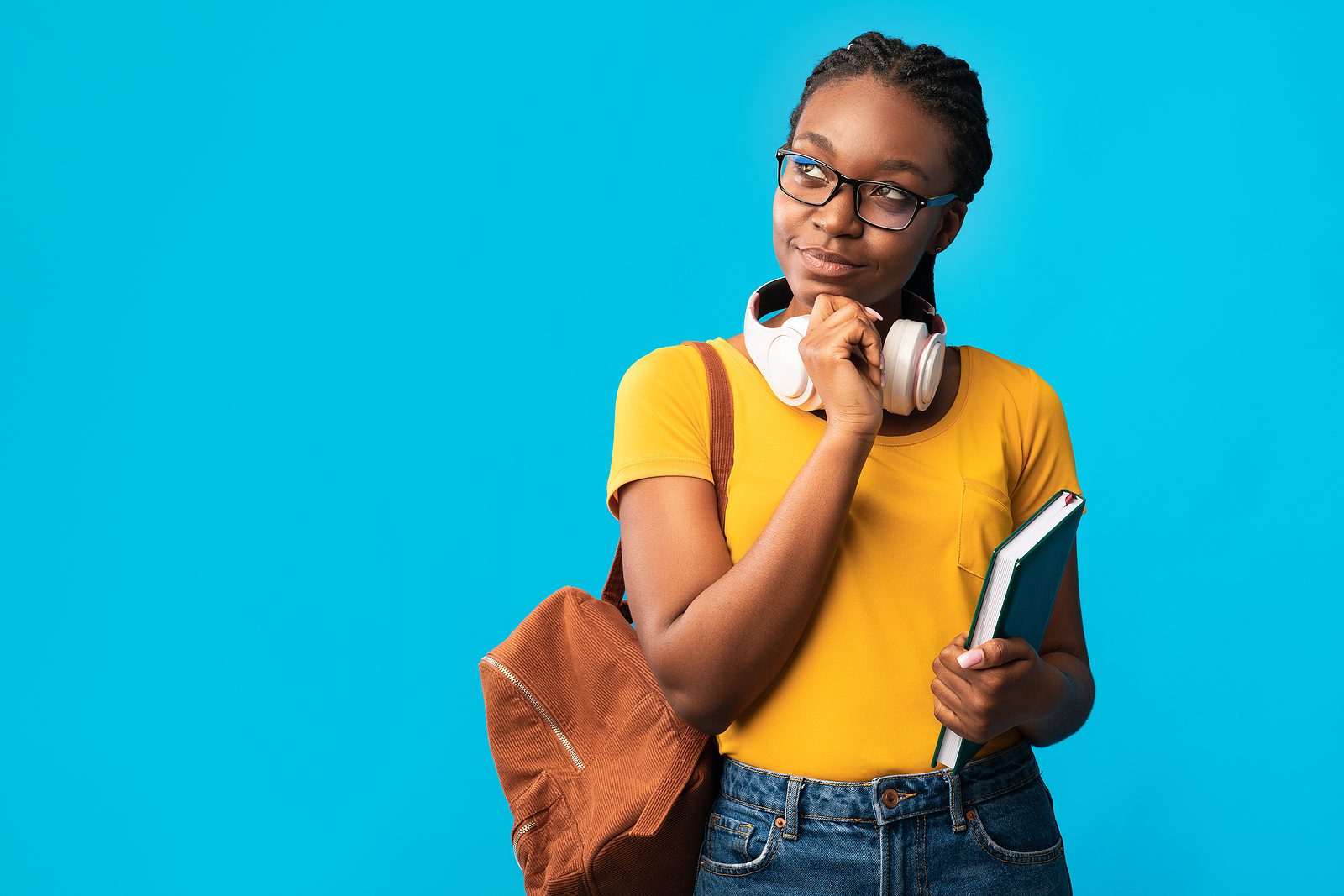 Let Me Think. Thoughtful African American Woman Student Thinking